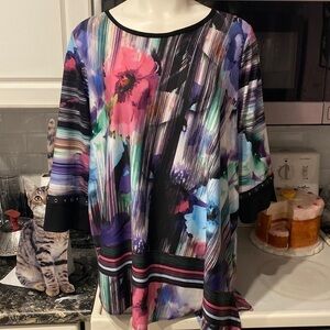 c womens Piccadilly colorful stretch 3/4 sleeve plus size top 1X. EUC